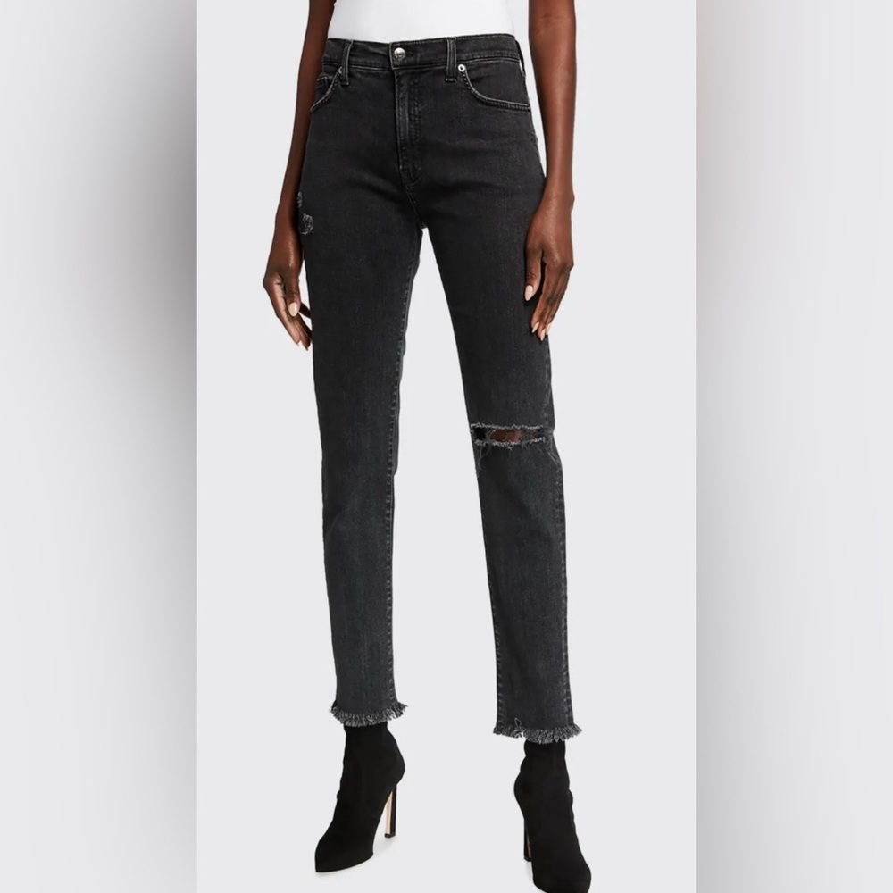 Veronica Beard Jeans Benzi Distressed Mid-Rise Girlfriend Jean with Raw Hem 25